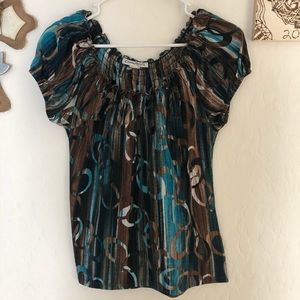 Brown Teal & White Top